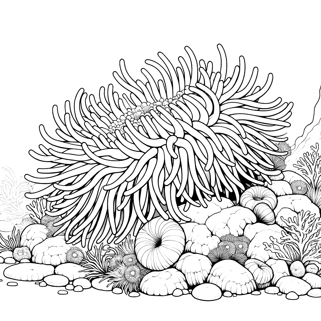 Free printable sea anemone coloring page 13 detailed line art