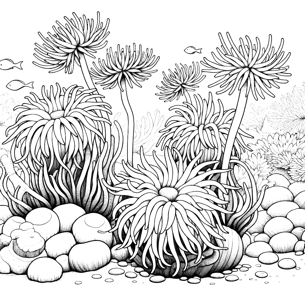 Free printable sea anemone coloring page 2 for kids