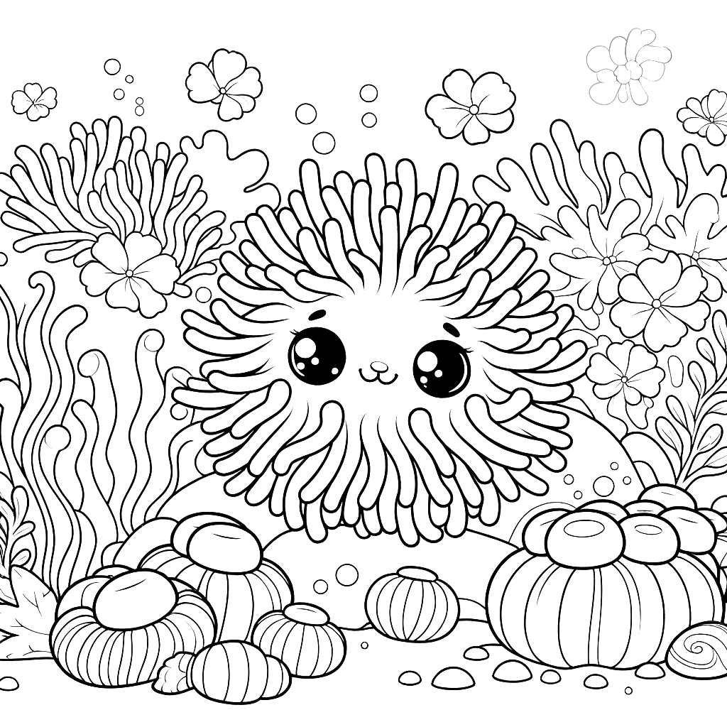 Free printable sea anemone coloring page 3 to print and color