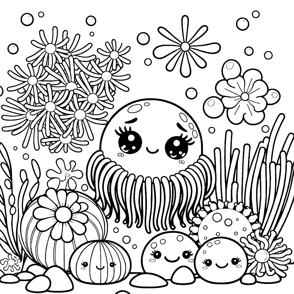 Free printable sea anemone coloring page 4 black and white outline