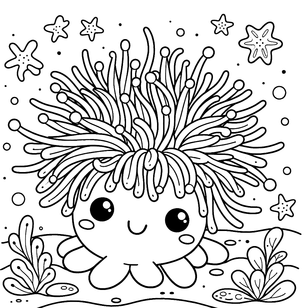 Free printable sea anemone coloring page 6 detailed line art