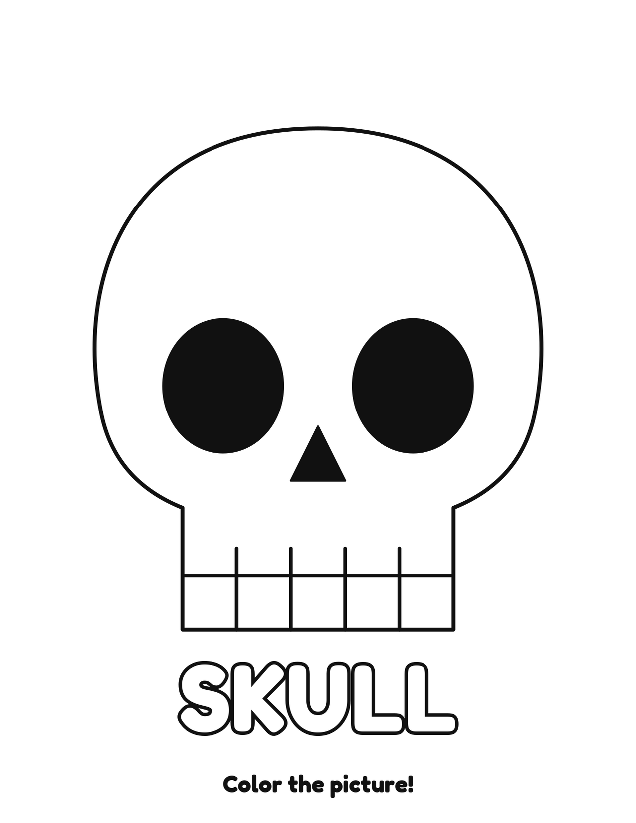 Skull Halloween coloring page to print and color with the word SKULL