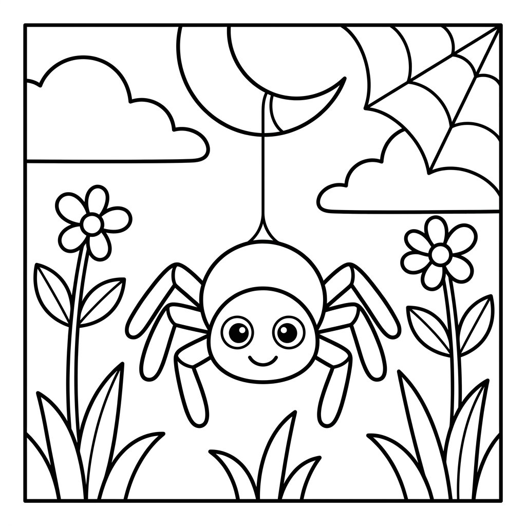 Free printable spider coloring page 4 black and white outline
