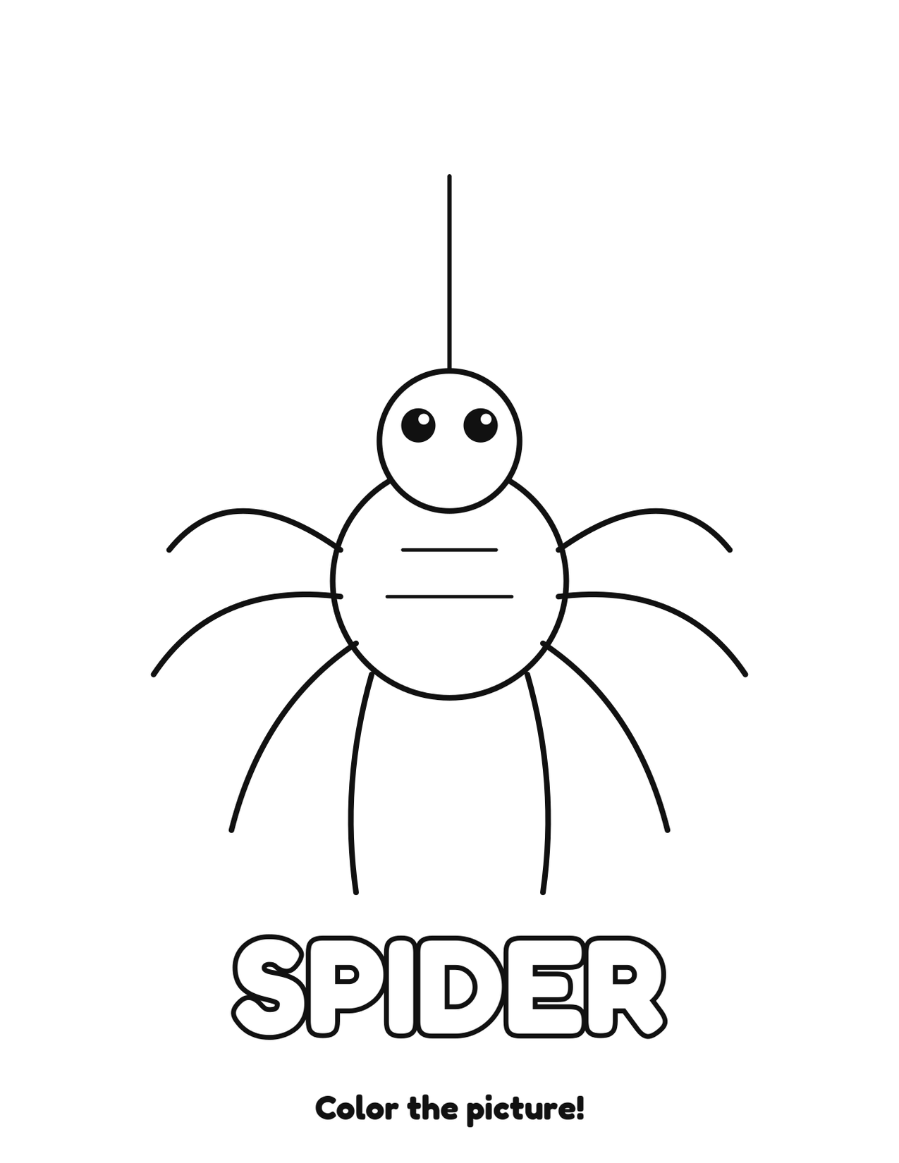 Spider Halloween coloring page to print and color with the word SPIDER