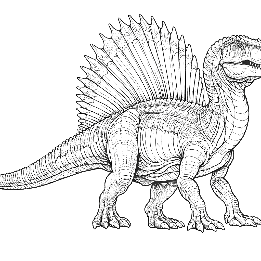 Free printable Spinosaurus dinosaur coloring page 13 detailed line art