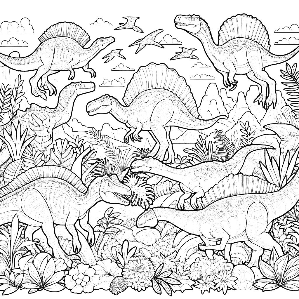Free printable Spinosaurus dinosaur coloring page 14 for kids and adults