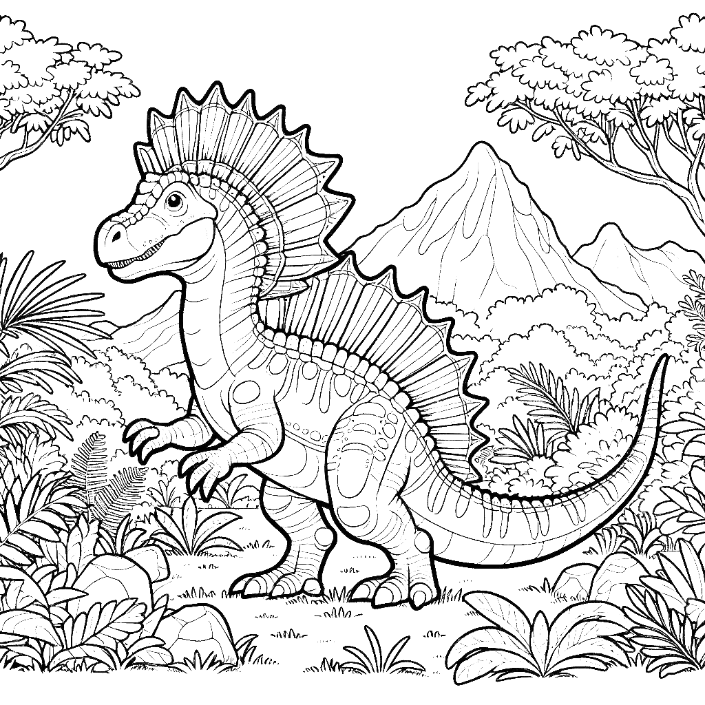 Free printable Spinosaurus dinosaur coloring page 5 easy to color