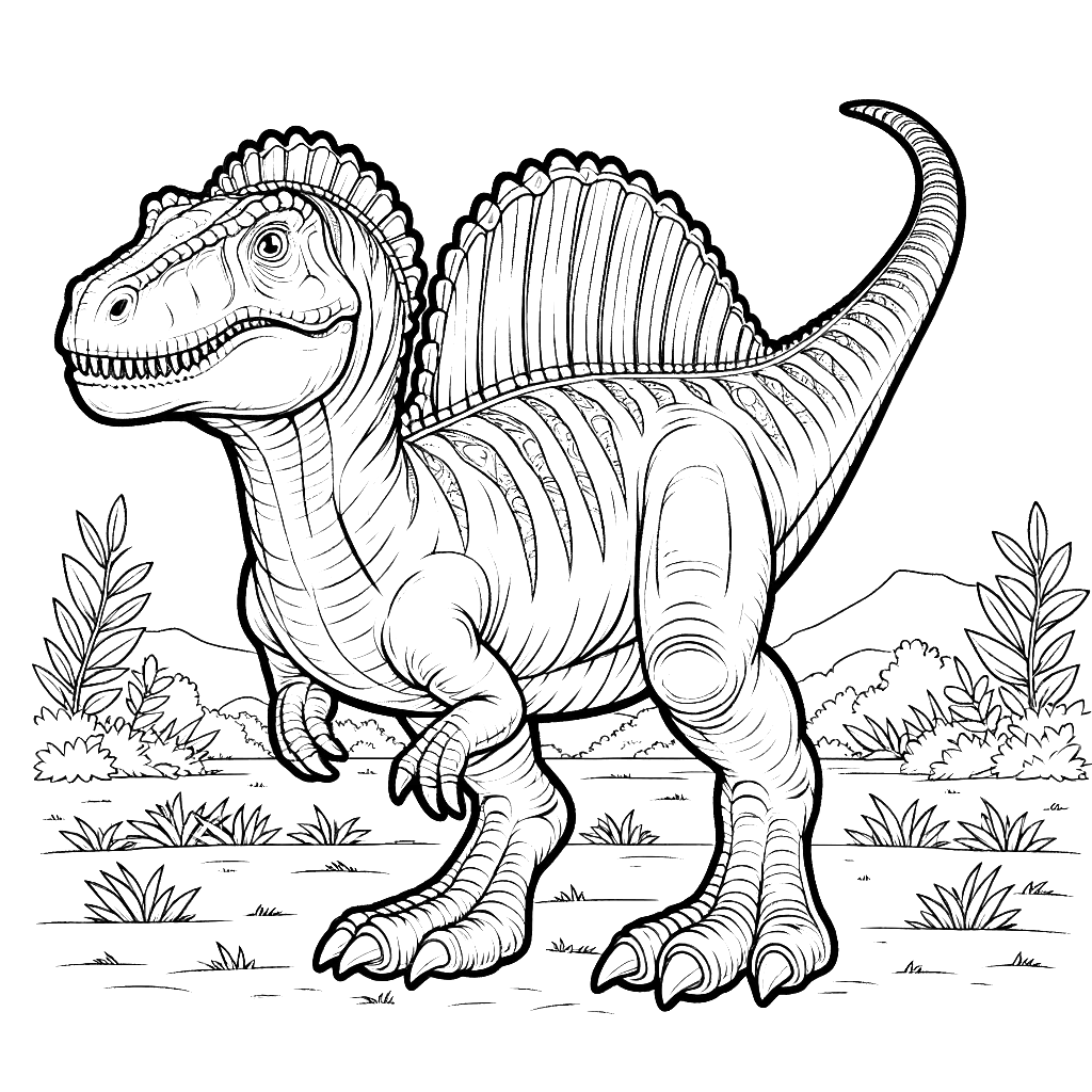 Free printable Spinosaurus dinosaur coloring page 6 detailed line art