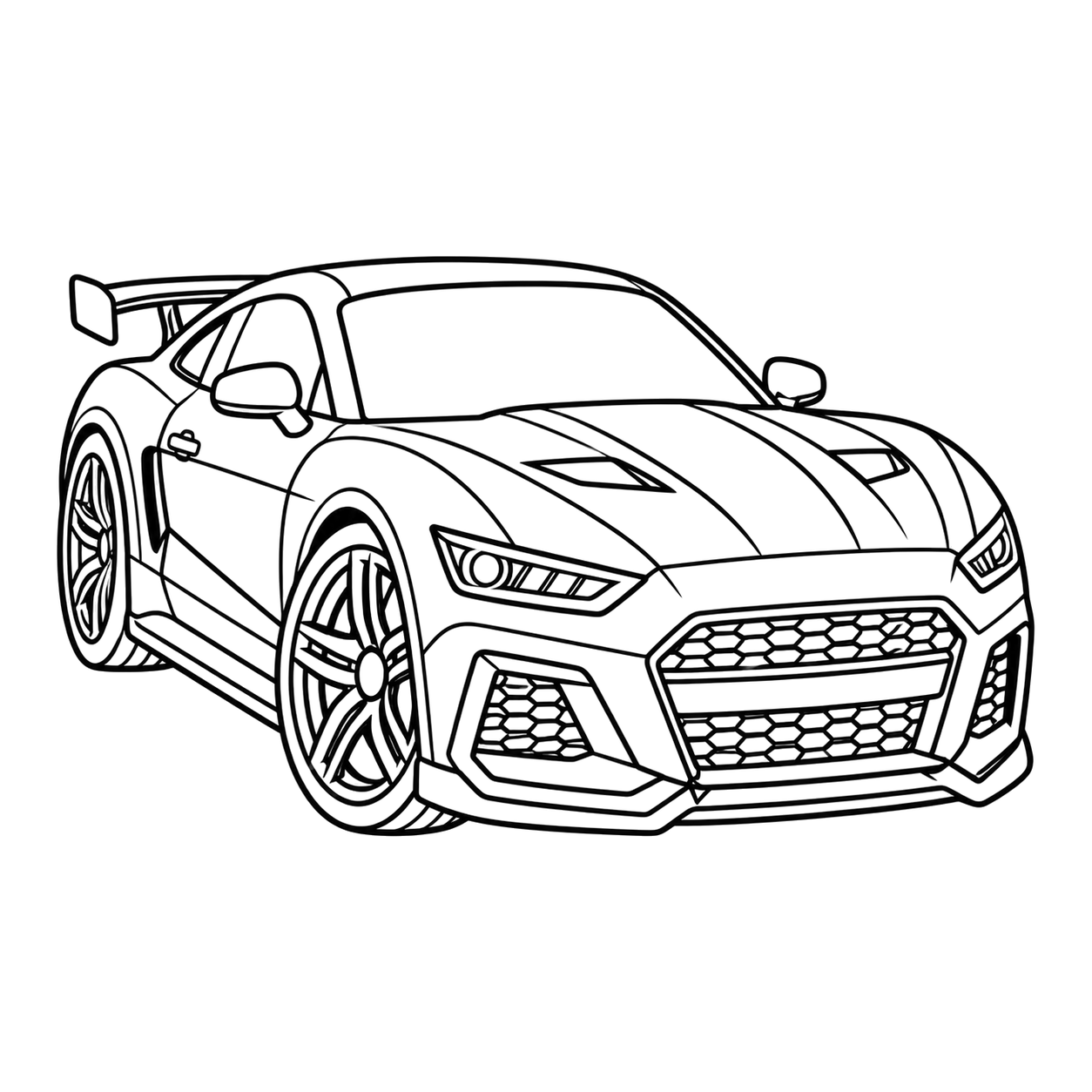 Sports car coloring page 1: a sporty coupe to print and color