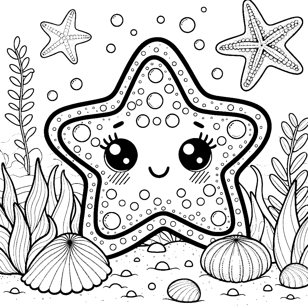 Free printable starfish coloring page 10 to print and color