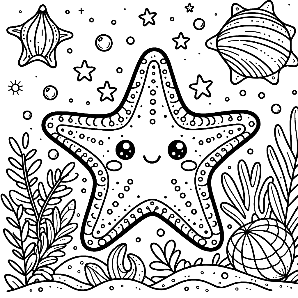 Free printable starfish coloring page 2 for kids