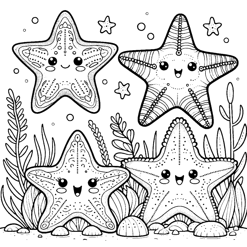 Free printable starfish coloring page 4 black and white outline