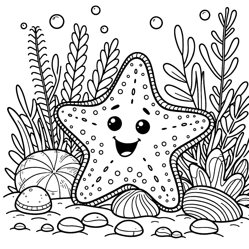 Free printable starfish coloring page 6 detailed line art