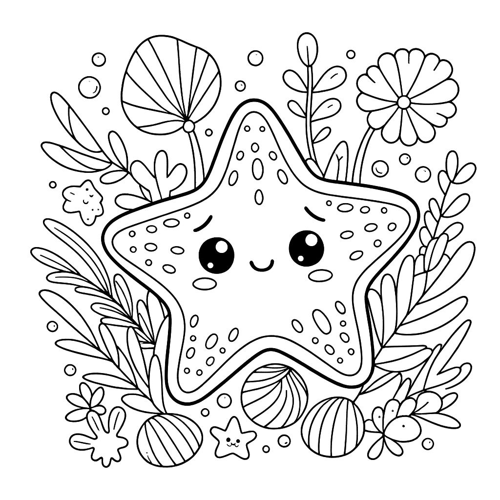 Free printable starfish coloring page 9 for kids