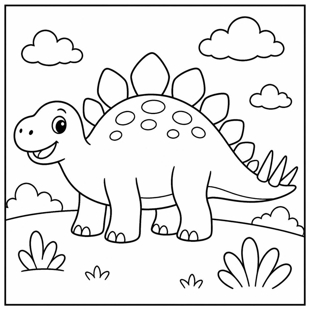 Free printable Stegosaurus dinosaur coloring page 11 black and white outline