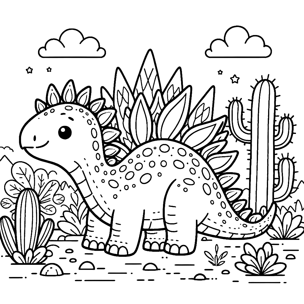 Free printable Stegosaurus dinosaur coloring page 18 black and white outline