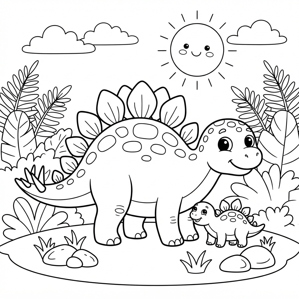 Free printable Stegosaurus dinosaur coloring page 2 for kids