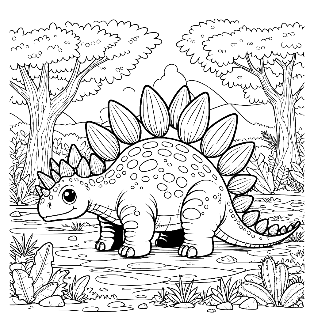Free printable Stegosaurus dinosaur coloring page 22