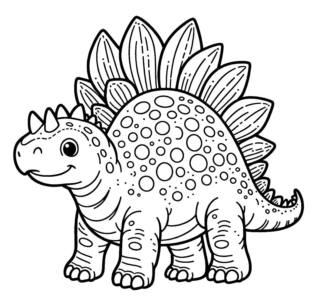Free printable Stegosaurus dinosaur coloring page 25 black and white outline