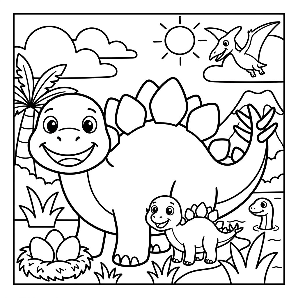Free printable Stegosaurus dinosaur coloring page 3 to print and color