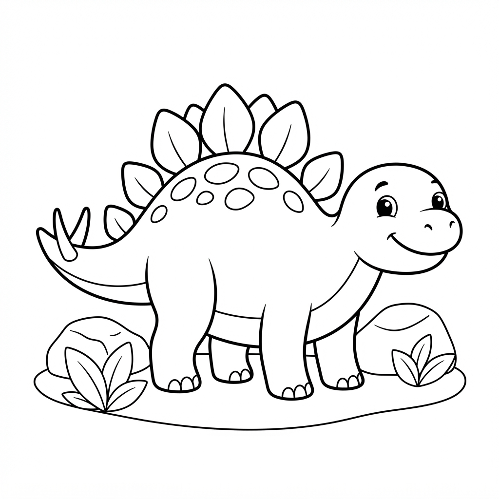 Free printable Stegosaurus dinosaur coloring page 4 black and white outline