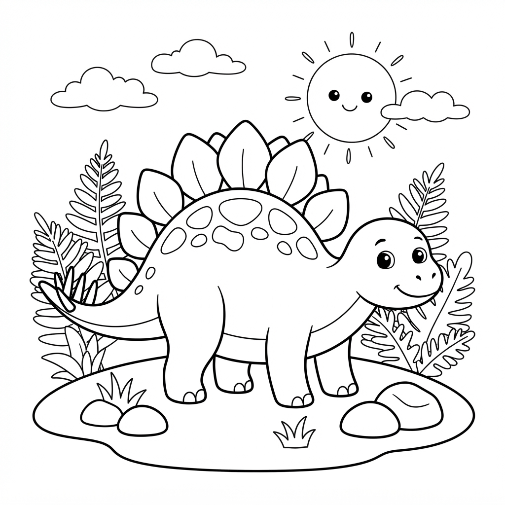 Free printable Stegosaurus dinosaur coloring page 5 easy to color