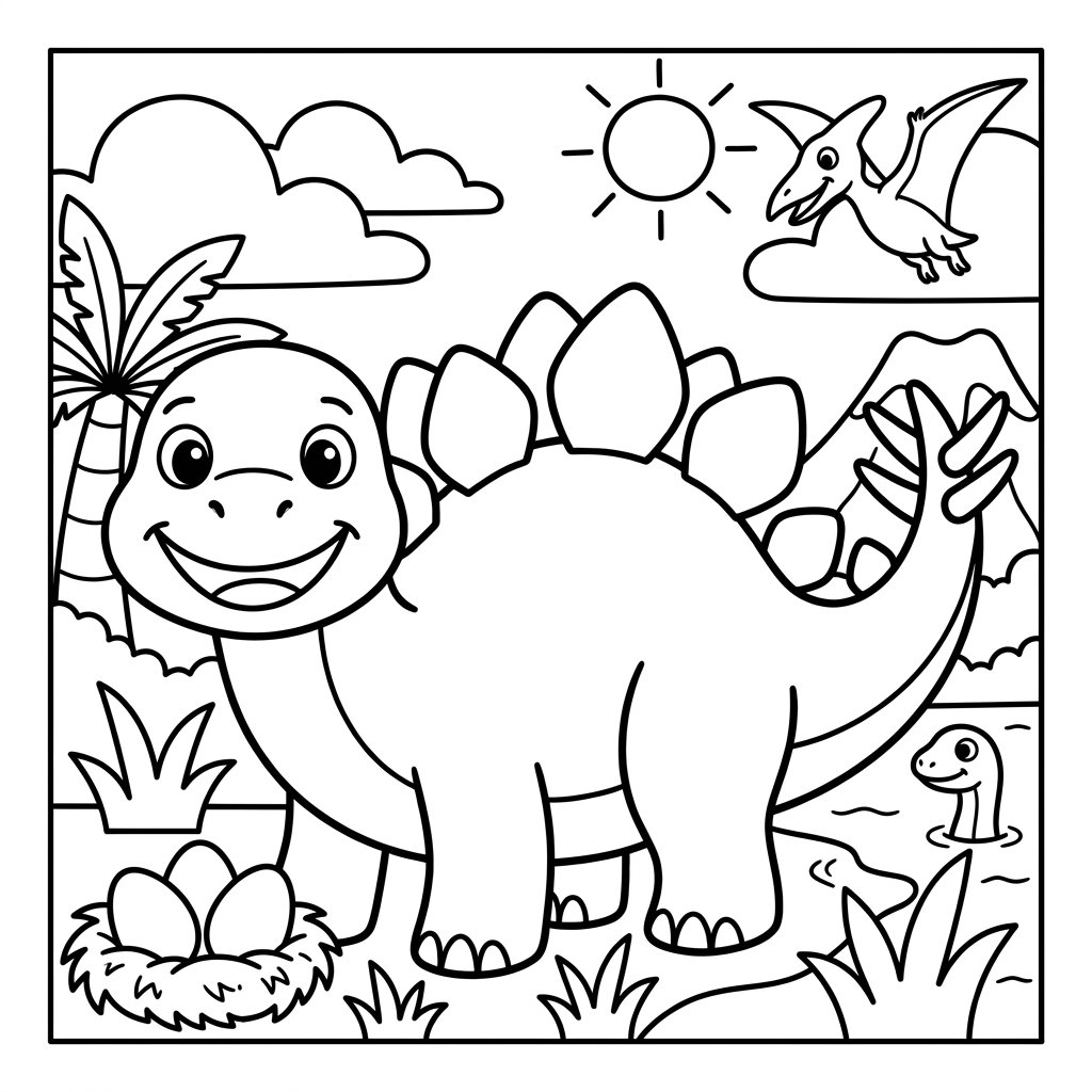 Free printable Stegosaurus dinosaur coloring page 9 for kids
