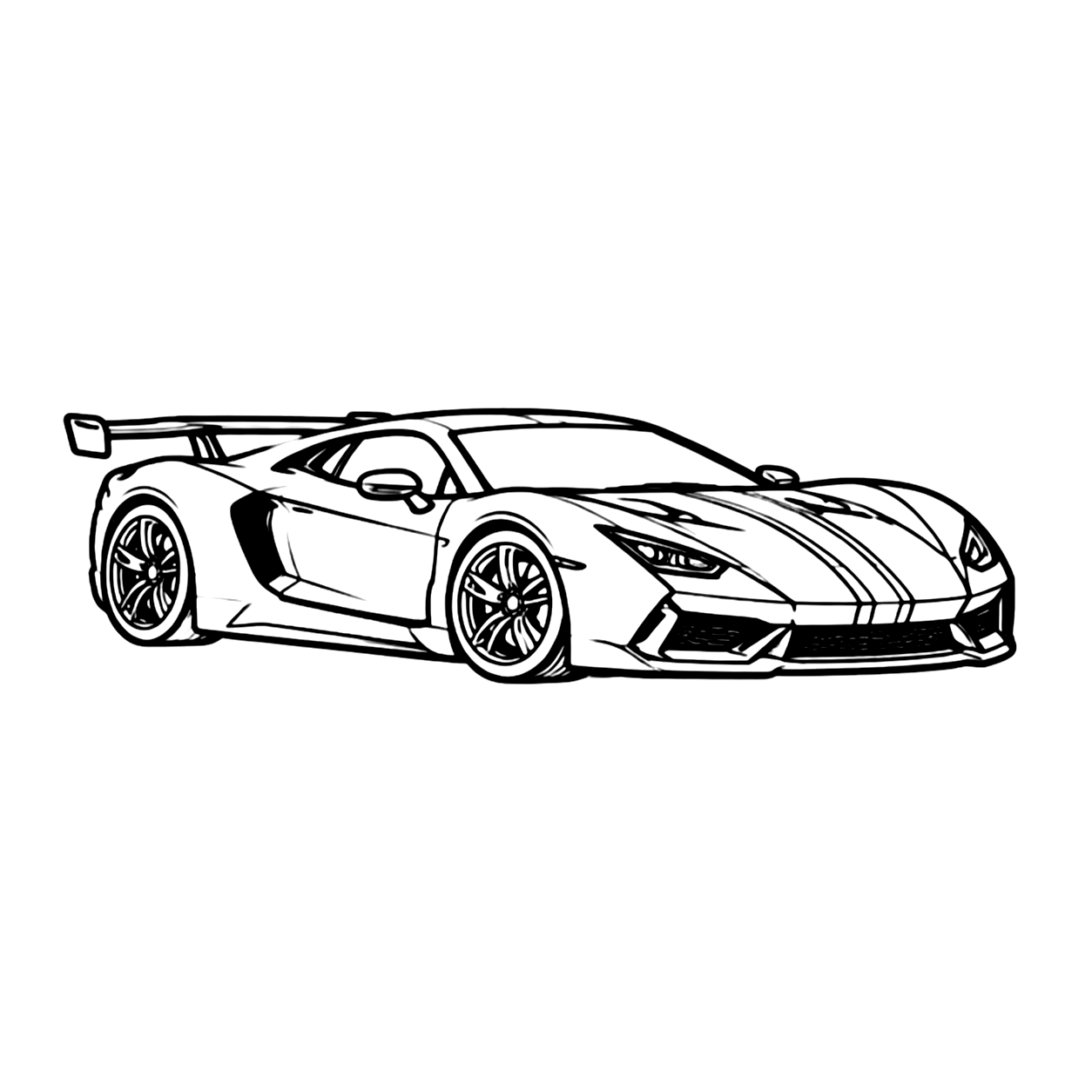Supercar coloring page 2: a low, wide supercar to print and color