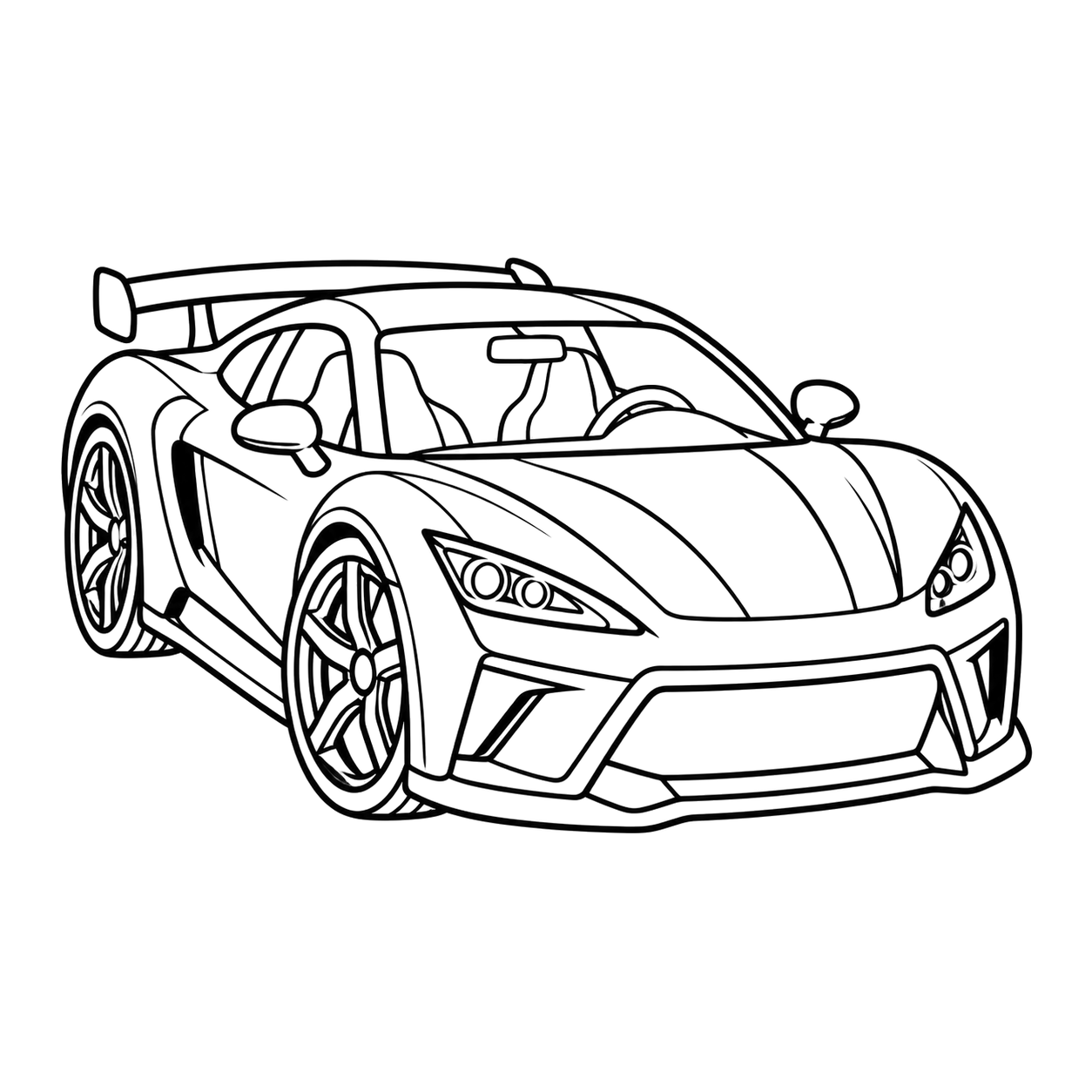 Supercar coloring page 3: a low, wide supercar to print and color