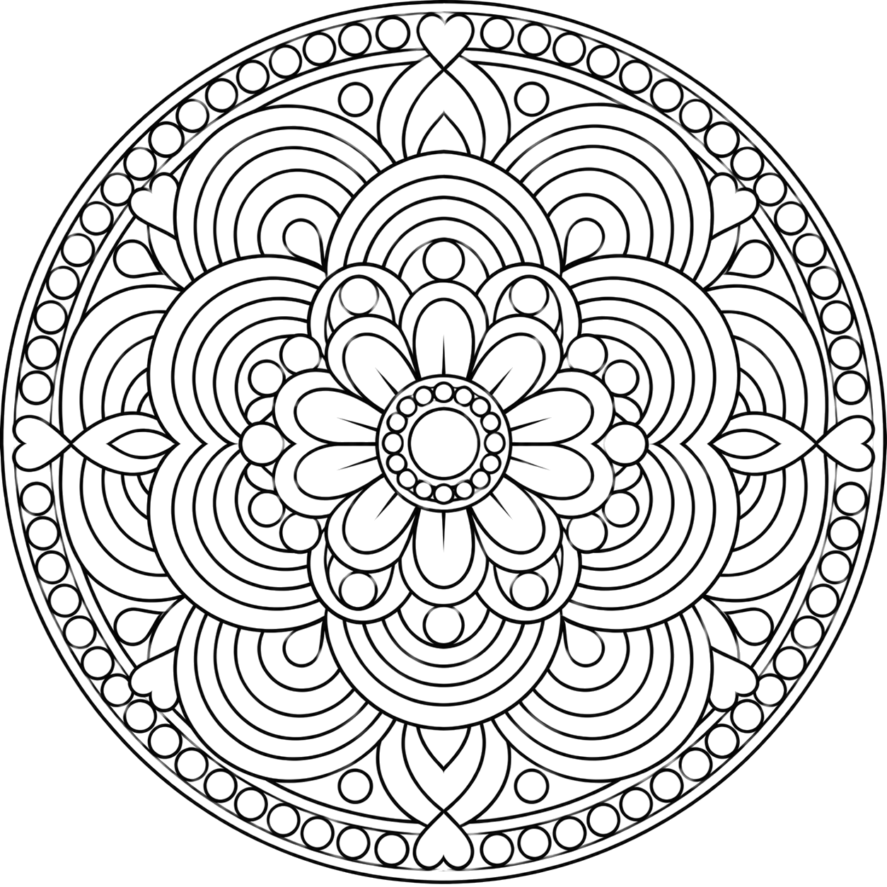 Symmetrical Rainbow Arch Mandala coloring page with intricate patterns to print and color