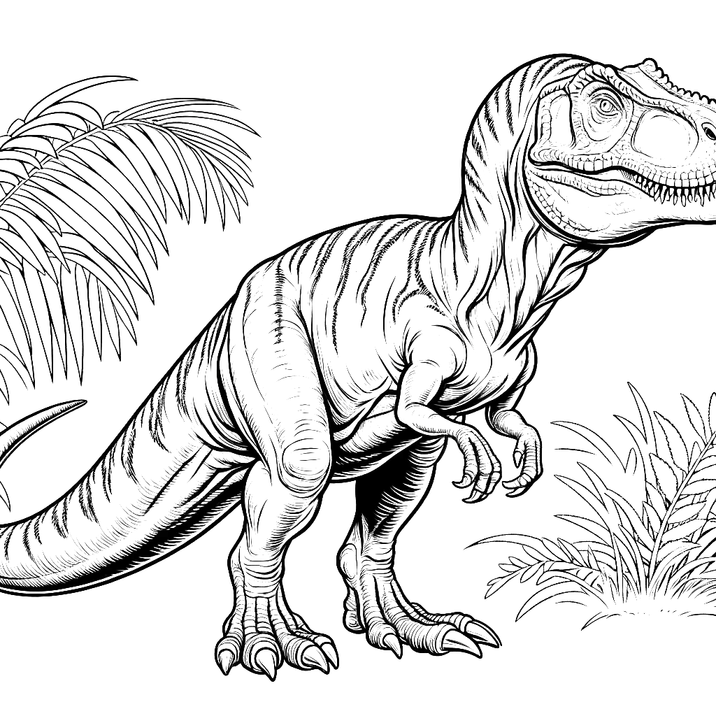 Free printable T. rex dinosaur coloring page 11 black and white outline