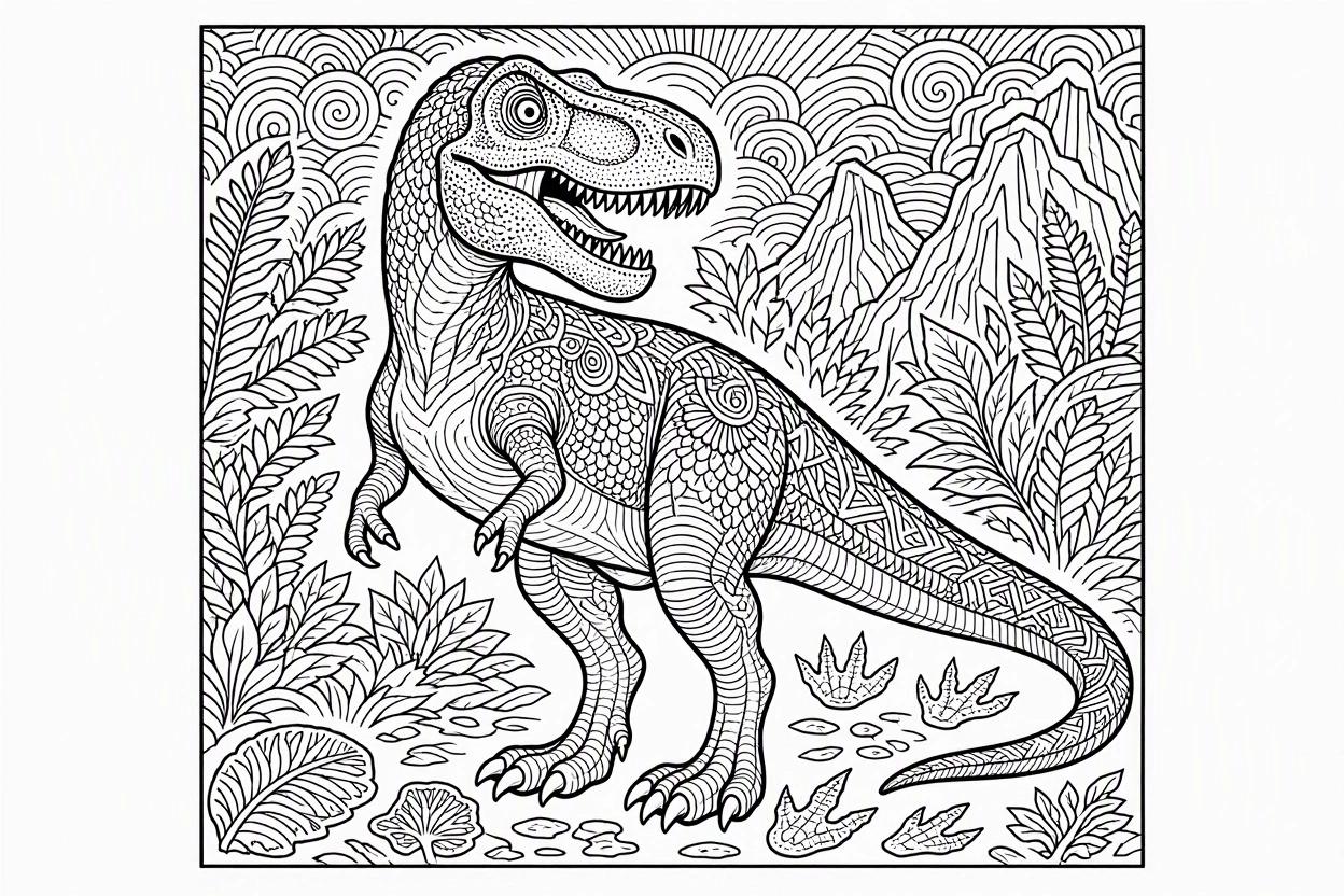 Free printable T. rex dinosaur coloring page 12 easy to color
