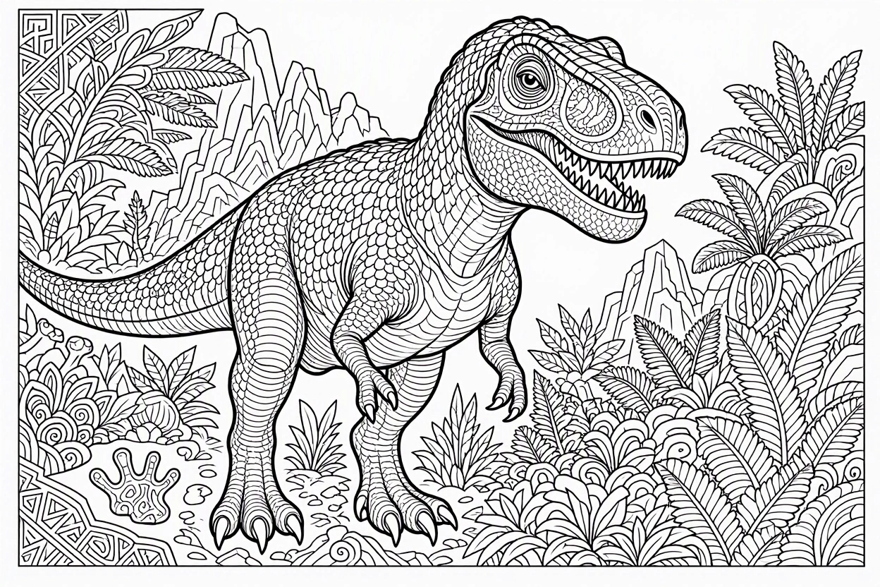 Free printable T. rex dinosaur coloring page 15