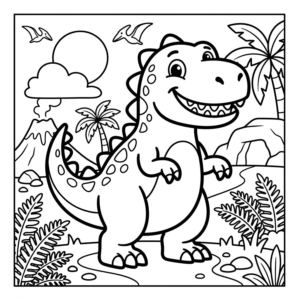Free printable T. rex dinosaur coloring page 16 for kids
