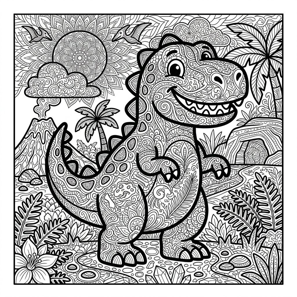 Free printable T. rex dinosaur coloring page 18 black and white outline