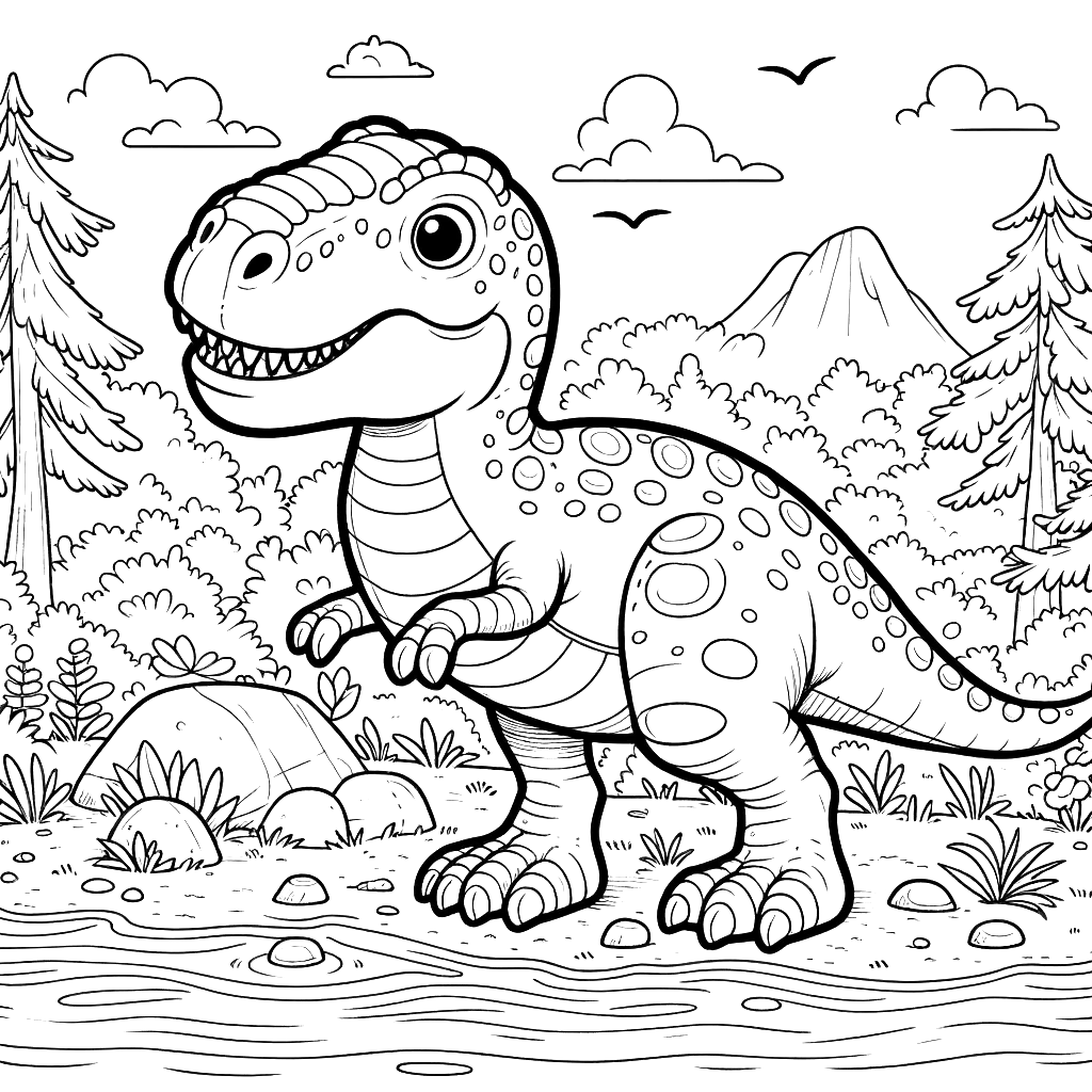 Free printable T. rex dinosaur coloring page 2 for kids