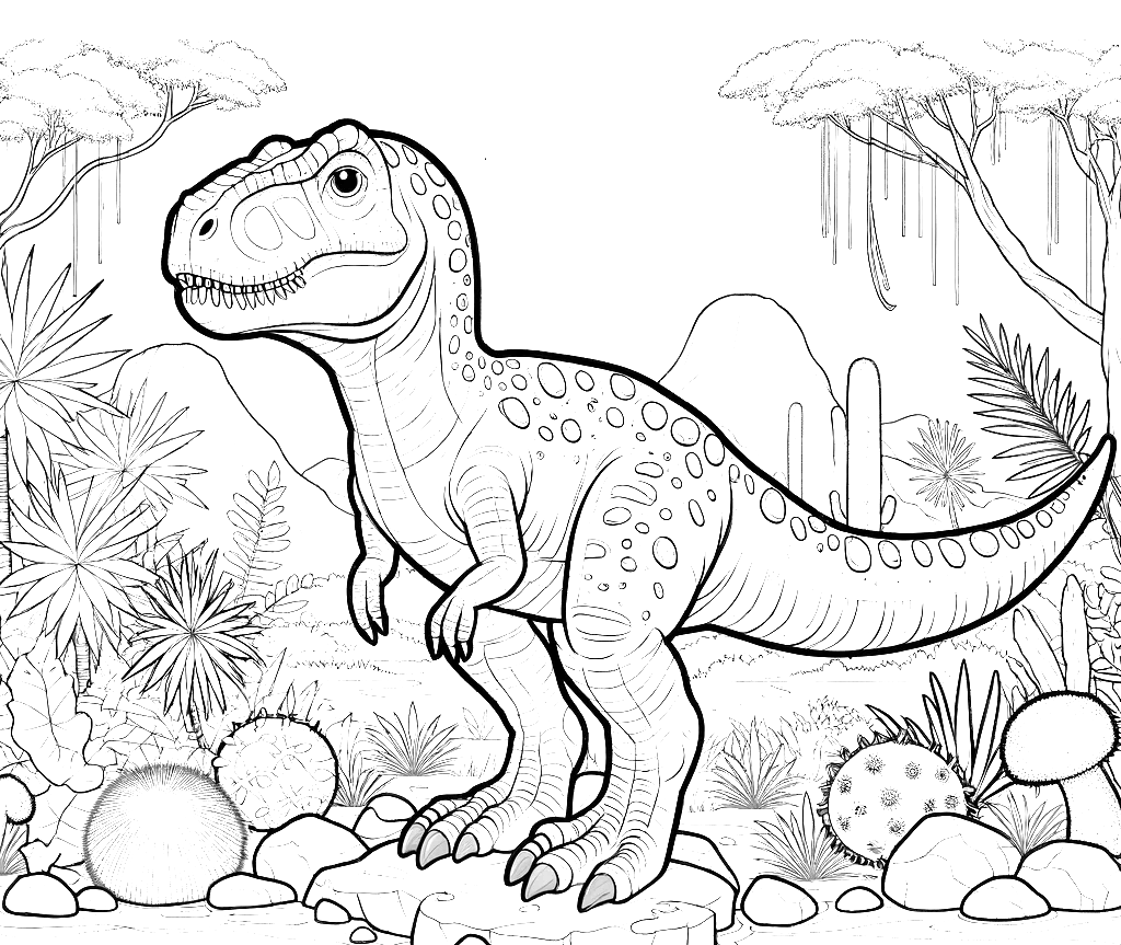 Free printable T. rex dinosaur coloring page 20 detailed line art
