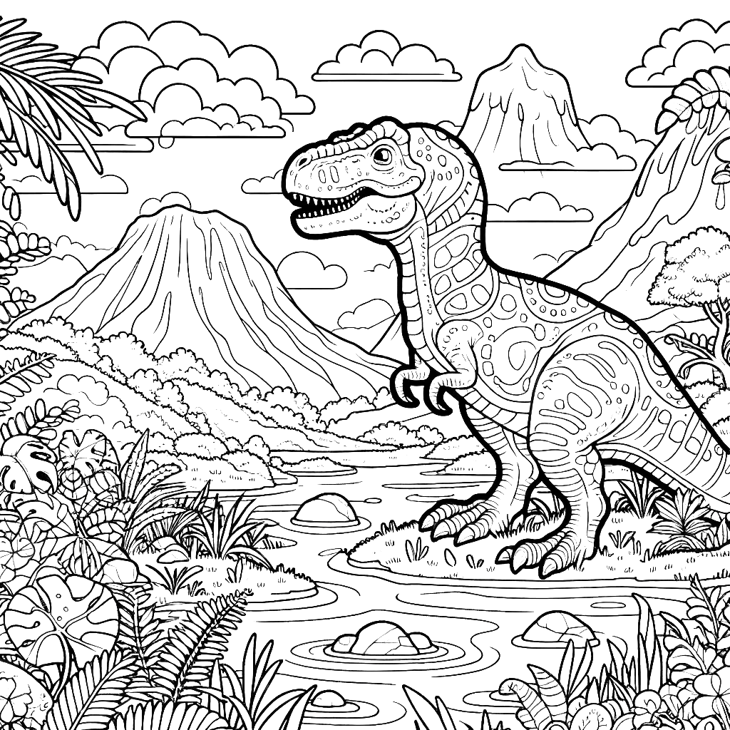 Free printable T. rex dinosaur coloring page 23 for kids