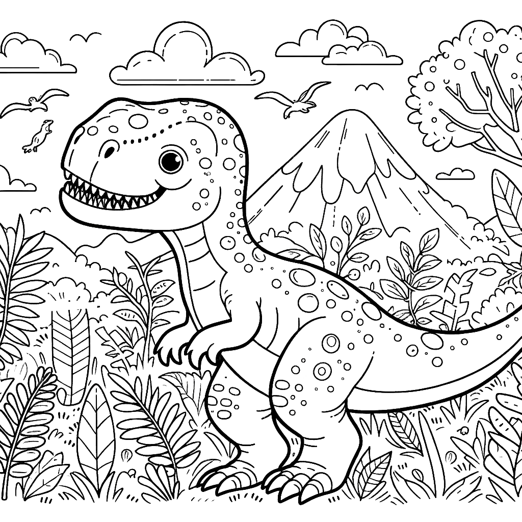 Free printable T. rex dinosaur coloring page 27 detailed line art