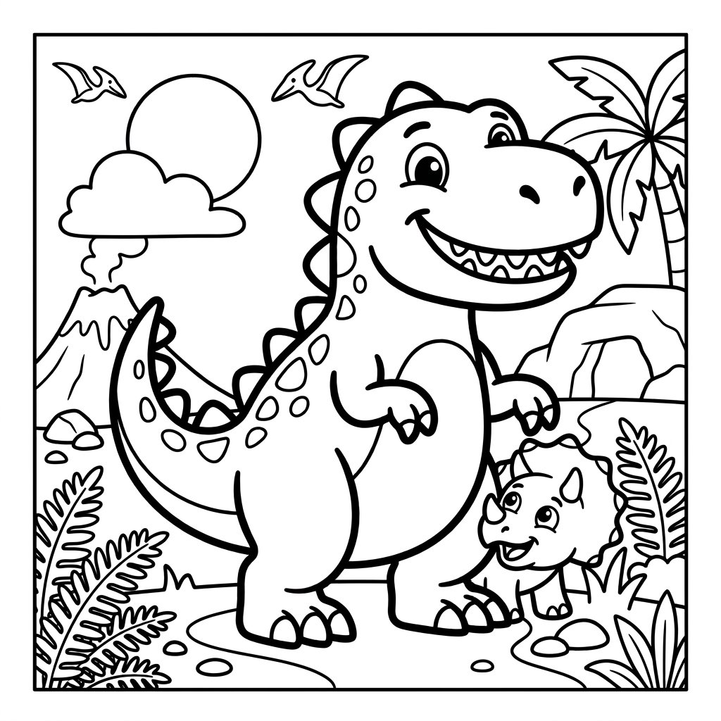 Free printable T. rex dinosaur coloring page 32 black and white outline
