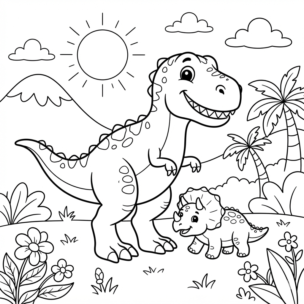 Free printable T. rex dinosaur coloring page 34 detailed line art
