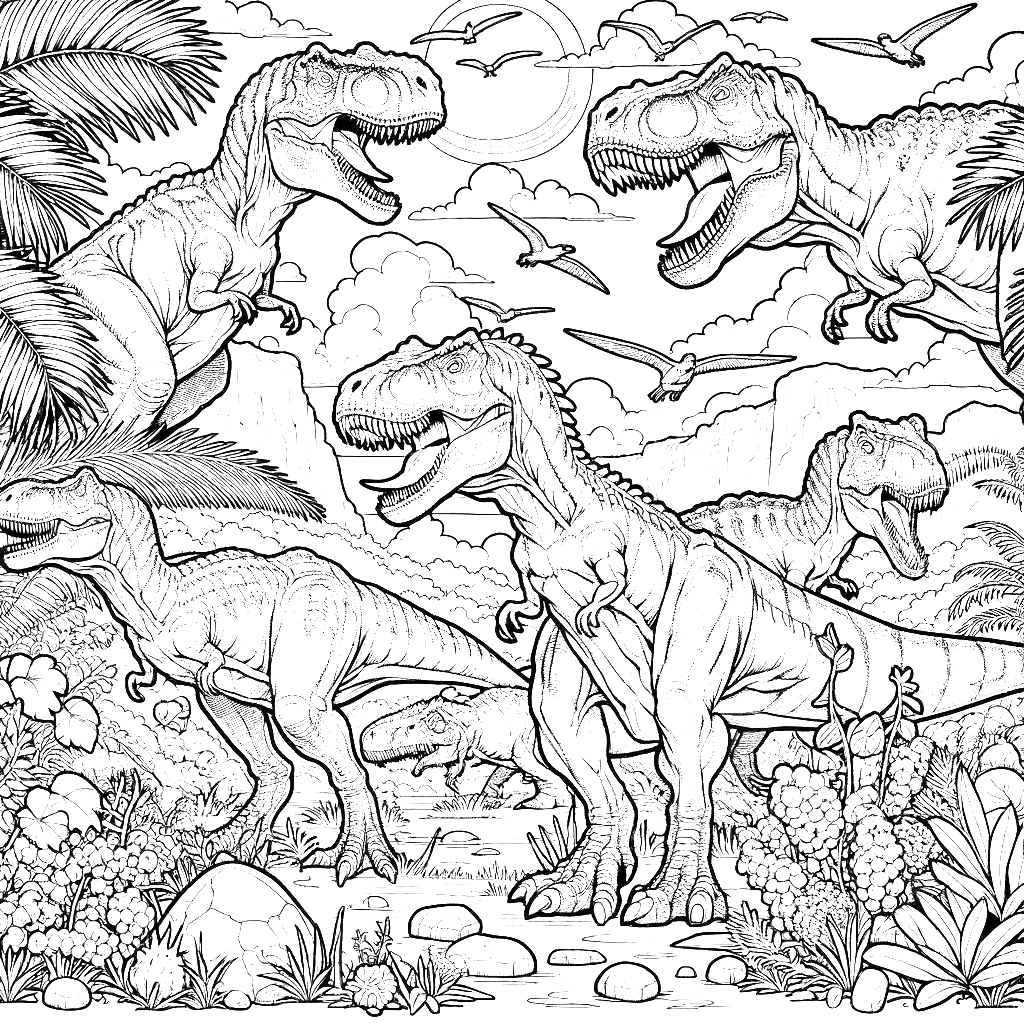 Free printable T. rex dinosaur coloring page 38 to print and color
