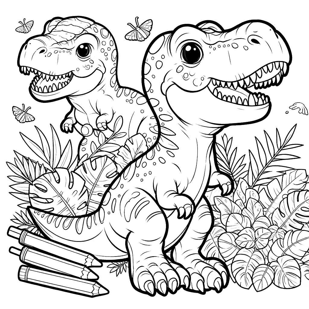 Free printable T. rex dinosaur coloring page 39 black and white outline