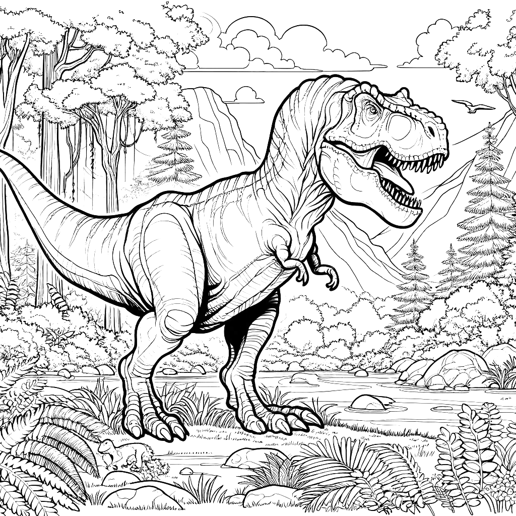 Free printable T. rex dinosaur coloring page 44 for kids