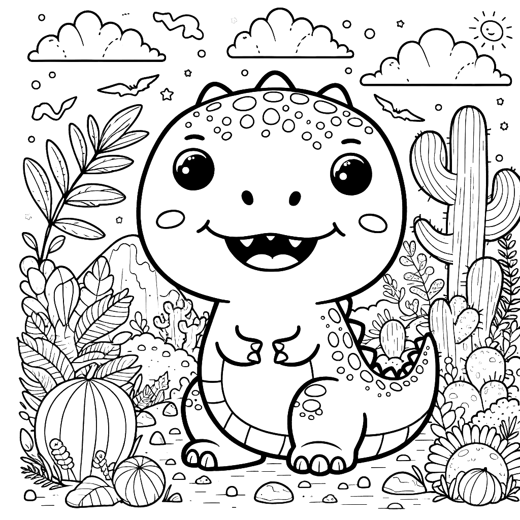 Free printable T. rex dinosaur coloring page 46 black and white outline