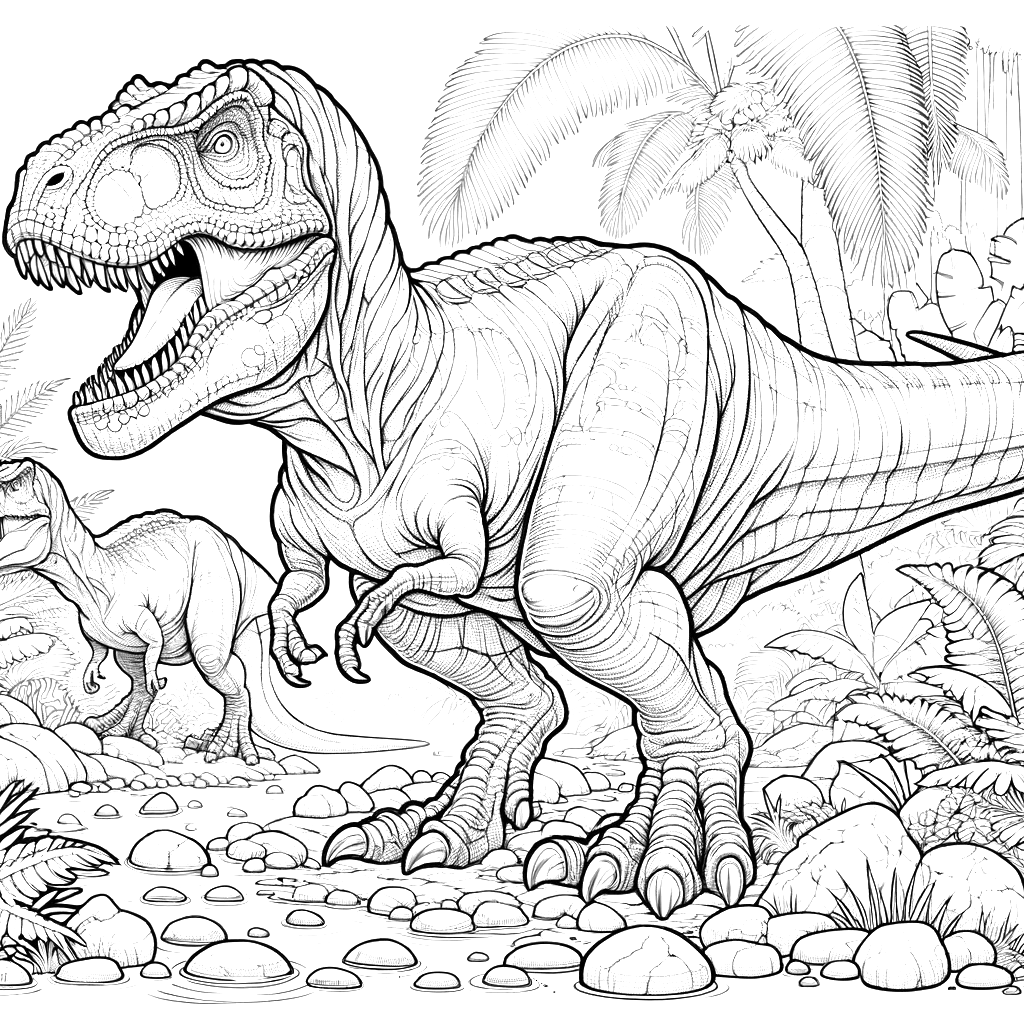 Free printable T. rex dinosaur coloring page 48 detailed line art