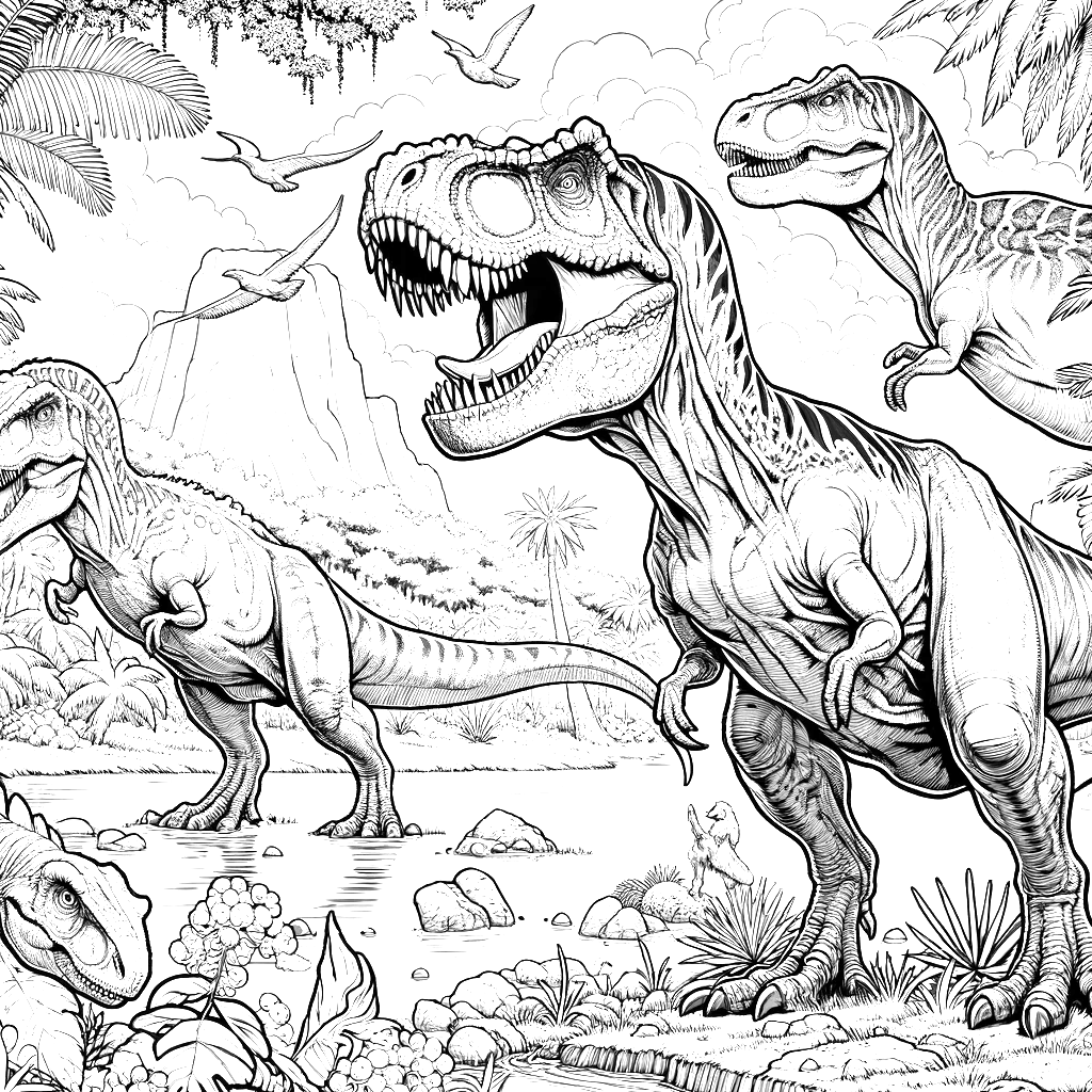 Free printable T. rex dinosaur coloring page 49 for kids and adults