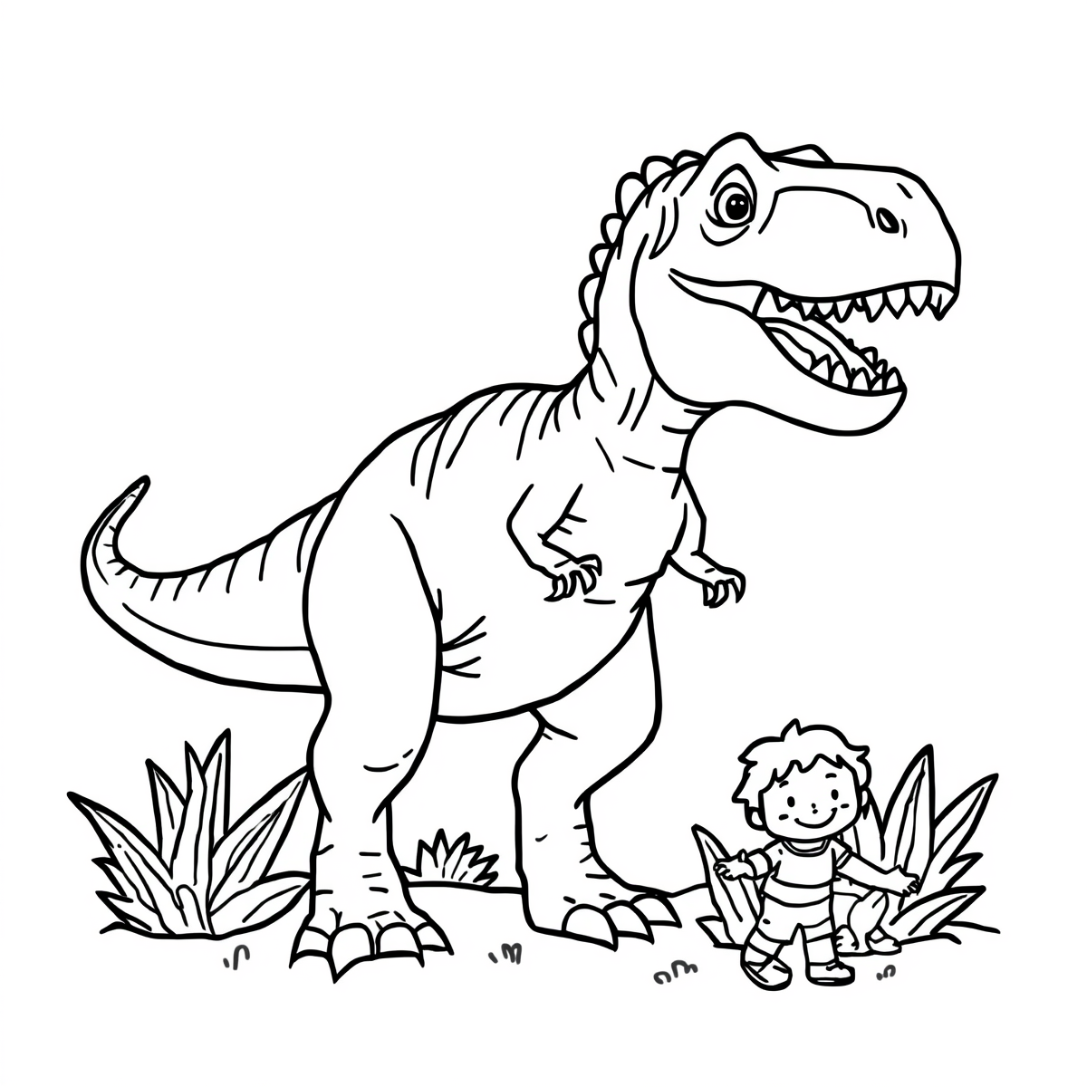 Free printable T. rex dinosaur coloring page 5 easy to color