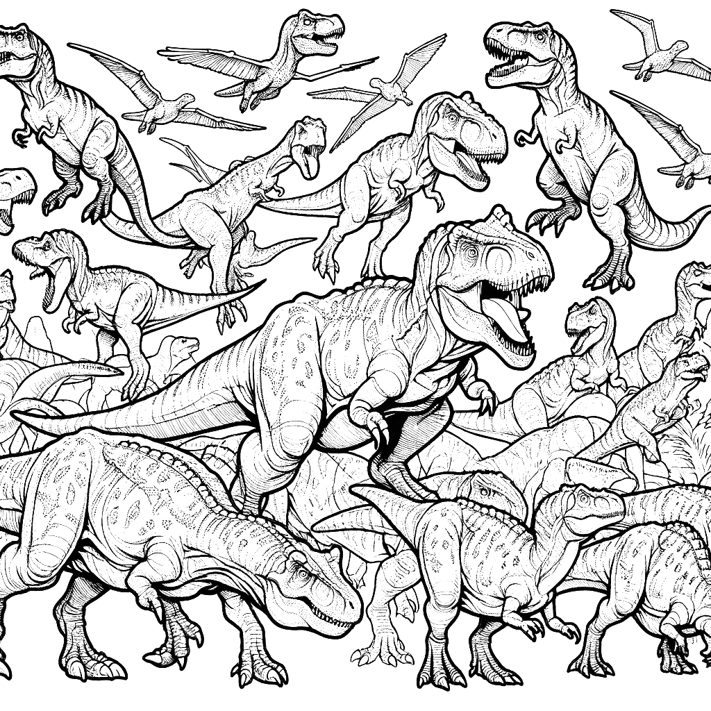 Free printable T. rex dinosaur coloring page 55 detailed line art
