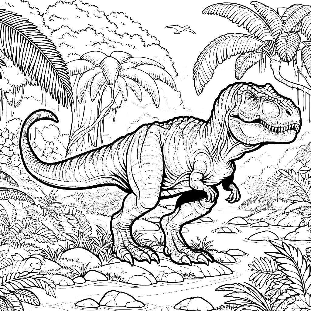 Free printable T. rex dinosaur coloring page 56 for kids and adults